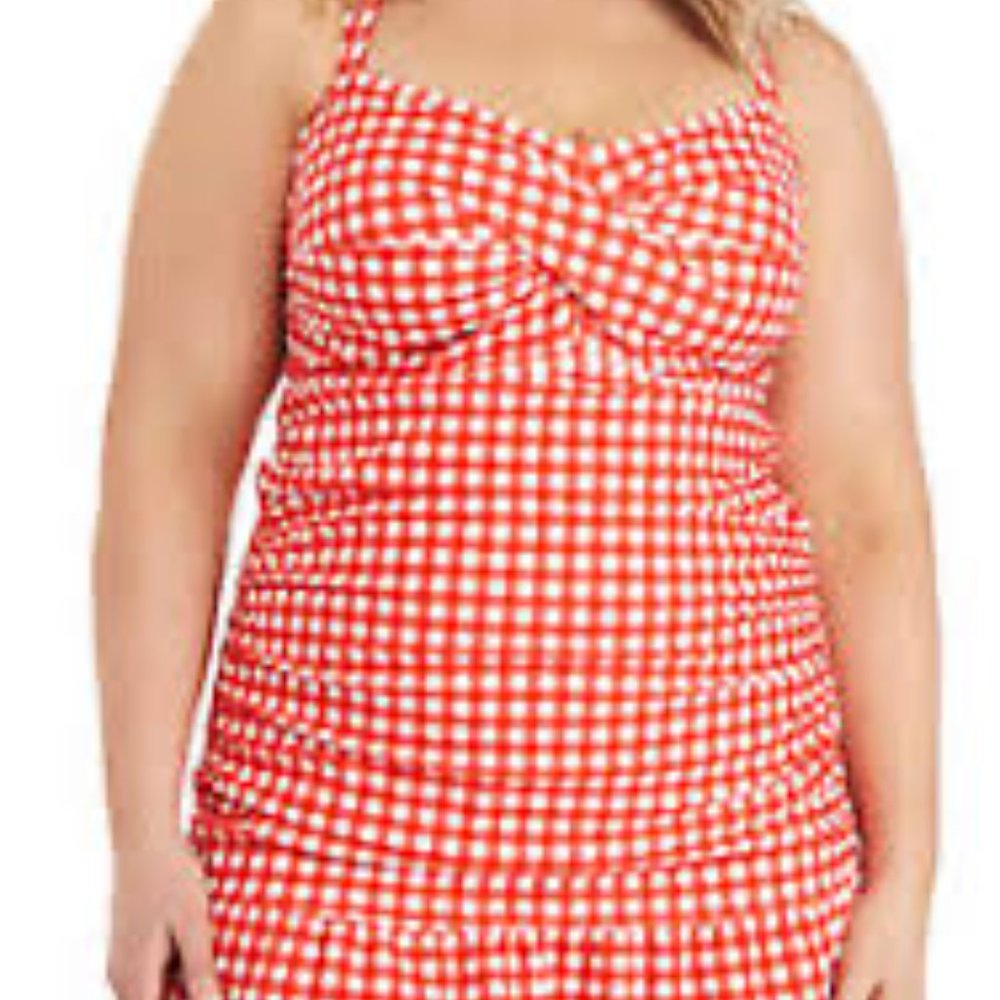 Crown & Ivy Full Figured Gingham Red/White Swim Dress Sz 18W